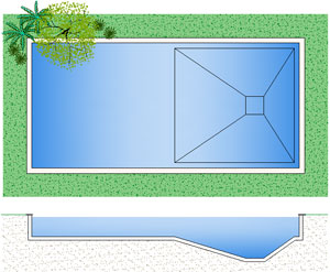 Disegno piscina rettangolare 7x 15 con tramoggia