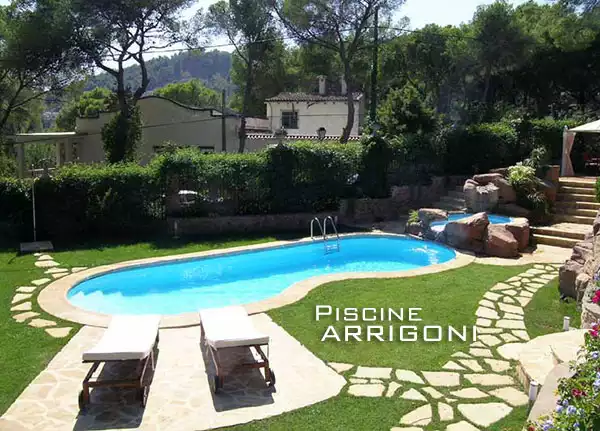Piscina forma libera con solarium