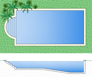 Disegno piscina rettangolare con scala romana , altezza variabile